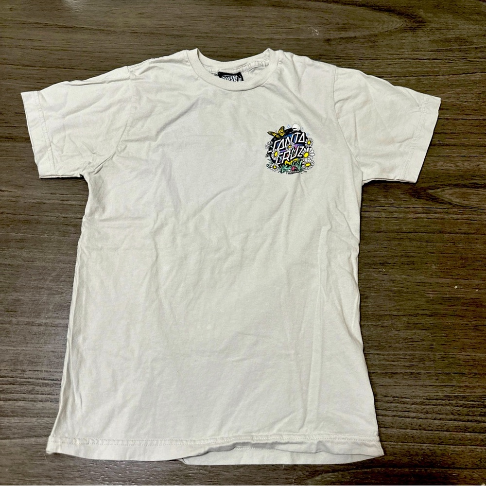 Santa Cruz Short Sleeve Shirt Boys Youth Size Large Light Gray Floral Skateboard